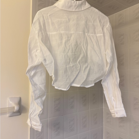Alex Stevens white collared dress shirt cropped button up - Picture 2 of 3